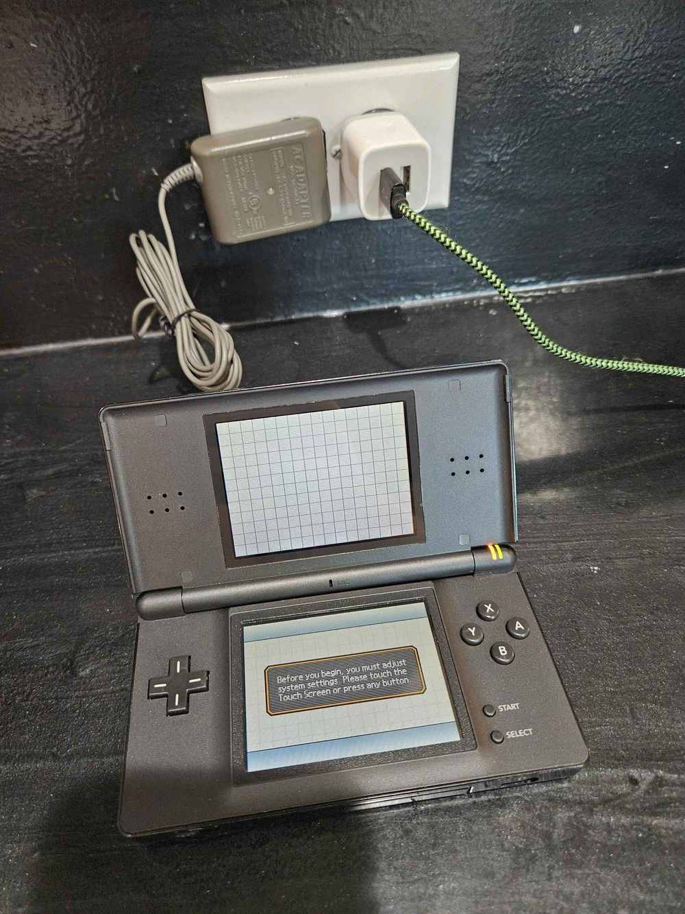 Nintendo DS Lite Handheld Console - Black With Box, Inserts, And Charger